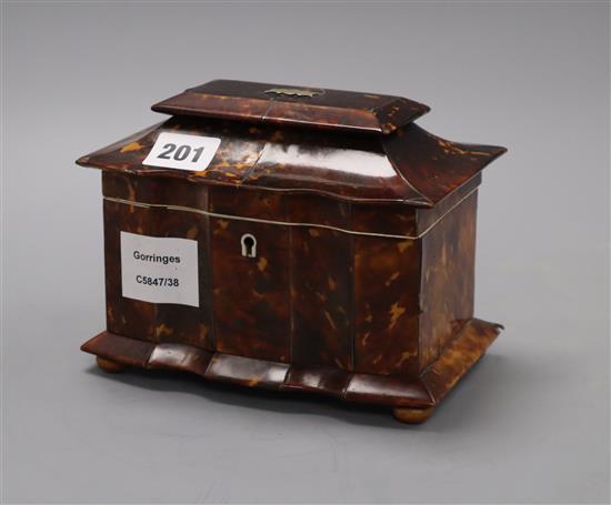 A Georgian tortoiseshell tea caddy, height 13cm